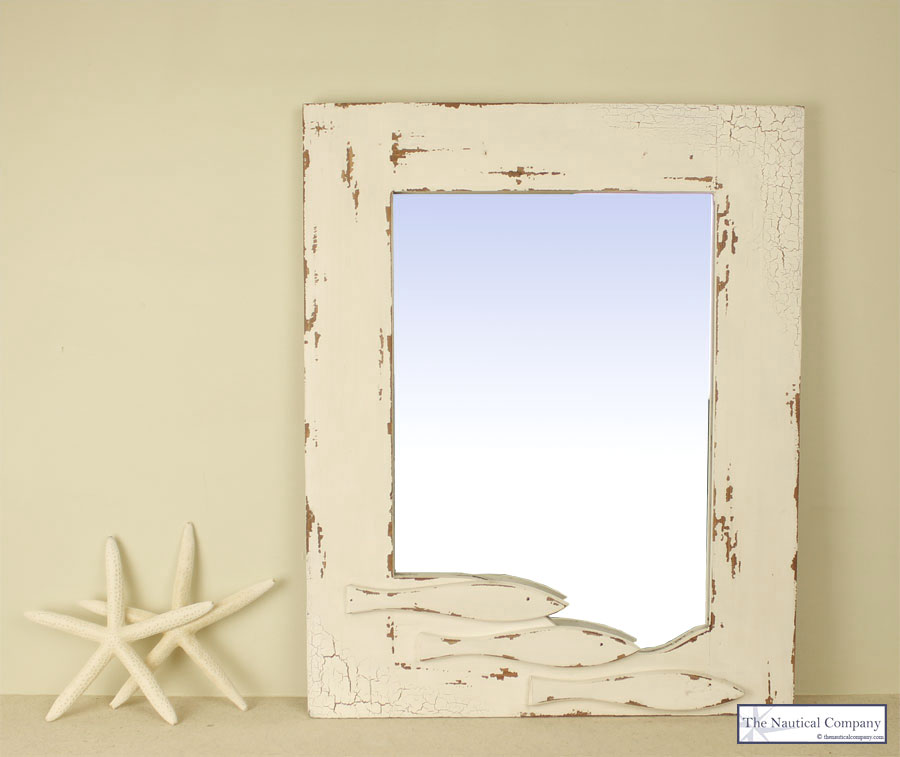 Large coastal Mirror with fishes, cream, shabby chic - THE NAUTICAL ...
