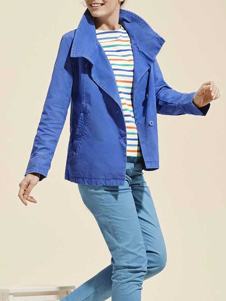 Women Cross Folded Funnel Neck Cotton Jacket, Cobalt Blue