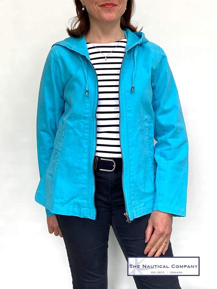 Women Hooded Cotton Canvas Jacket Turquoise Blue
