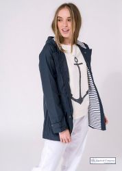 Women's Hooded Lightweight Raincoat with Toggles, Navy Blue