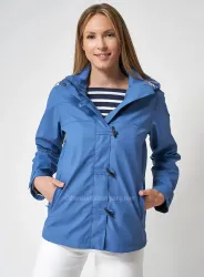 Women's Hooded Lightweight Sailor Raincoat with Toggles, Blue