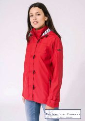 Women's Hooded Lightweight Sailor Raincoat with Toggles, Red