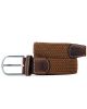 Woven Elastic and Leather Belt - Camel Brown