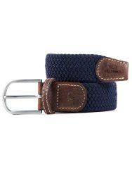 Woven Elastic and Leather Belt - Navy Blue