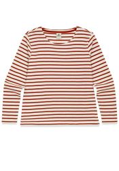 Women's Striped Breton Top, Lightweight Organic Cotton, Long Sleeves, Cream/Deep Red