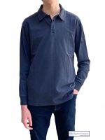 Men's Long Sleeved Polo Shirt, Distressed Navy Blue