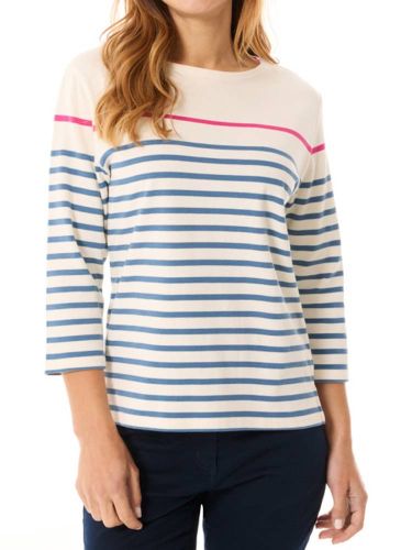 3/4 Sleeve Stripe Shirt, Cream/Blue/Pink