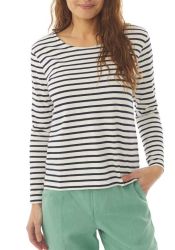 Women's Striped Breton Top, Lightweight Organic Cotton, Long Sleeves, Cream/Navy