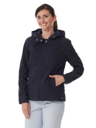 Women's Hooded Cotton Jacket with Zip, Navy Blue