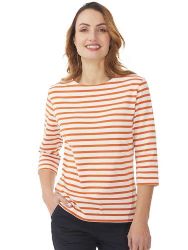3/4 Sleeve Stripe Top, Cream/Copper