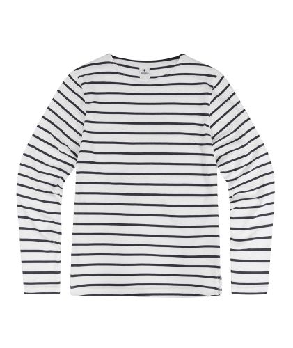 Women's White & Navy Striped Breton T-Shirt, Long Sleeves - Mousqueton ...