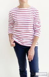 Women's Striped Breton Top, Lightweight, Long Sleeves, White/Red (only UK8 & 18 left)