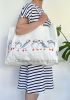 Large Tote Bag, Cream with Puffins Print