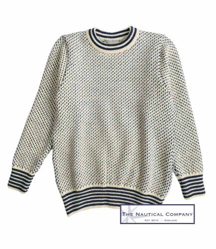 Nordic Crew Neck Sweater, Cream/Navy Blue
