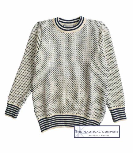 Nordic Crew Neck Sweater, Cream/Navy Blue 