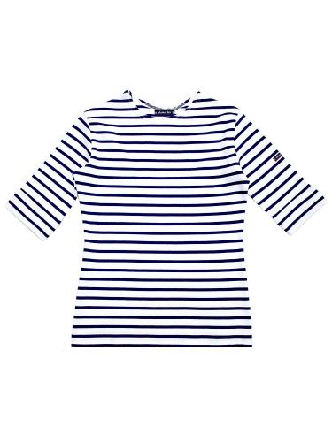 Elbow Sleeve Breton Top, White/Dark Navy Blue