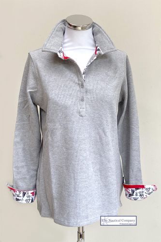 Women's Long Sleeved Polo Shirt, Light Grey (only UK16 - FR44 - US12 left)