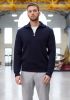 Men's Quarter Zip Breton Sweater, Navy Blue Wool Made in France