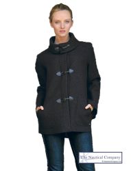 Women's Black Short Duffle Coat Jacket - 100% Boiled Wool (only UK16-FR44-US12 left)