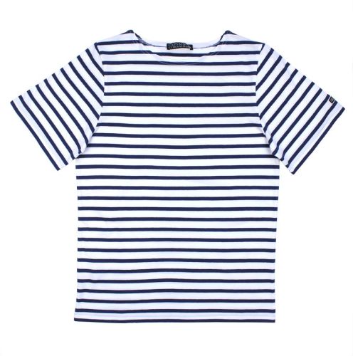 Breton Tee Shirt, White/Navy Blue Stripes, short sleeves