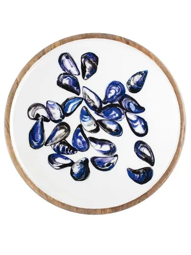 Large Mango Wood Round Platter - Mussels - SOLD OUT