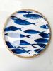 Mango Wood Round Platter - Blue Fishes