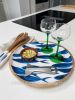Mango Wood Round Platter - Blue Fishes