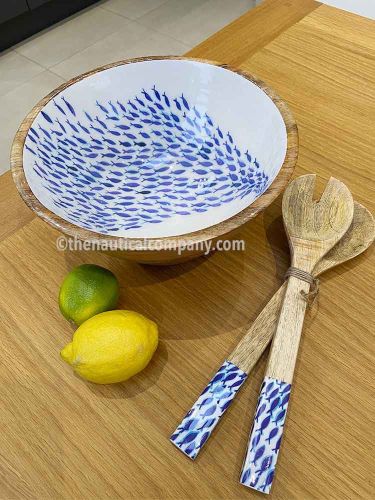Mango Wooden Salad Bowl with Shoal of Fish - SOLD OUT