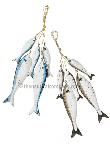 Five Wooden Fish on String Wall Hanging