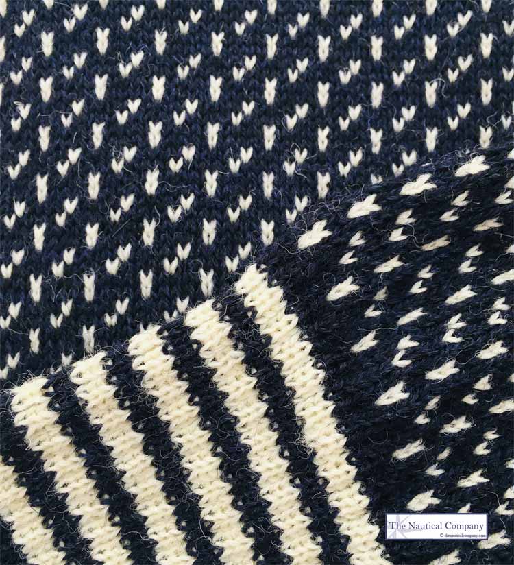 Nautica Crew Neck Cotton Sweater Bone with Navy Blue Nordic Pattern Mens NWT 