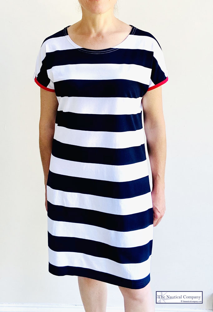 Nautical White Dress with Large Navy Blue Stripes - THE NAUTICAL COMPANY UK