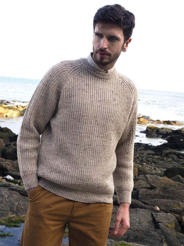 Fisherman's Rib Jumper, Oatmeal Wool sweater - THE NAUTICAL COMPANY UK